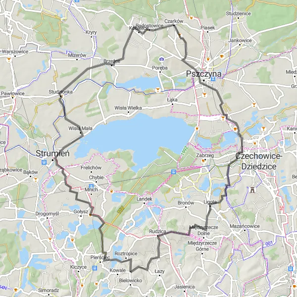 Map miniature of "Spectacular Road Cycling Adventure near Czarków" cycling inspiration in Śląskie, Poland. Generated by Tarmacs.app cycling route planner