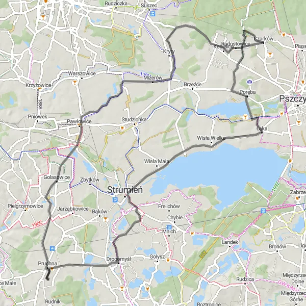 Map miniature of "Scenic Road Ride through Czarków Region" cycling inspiration in Śląskie, Poland. Generated by Tarmacs.app cycling route planner
