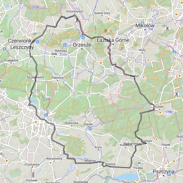 Map miniature of "Scenic Road Ride near Czarków" cycling inspiration in Śląskie, Poland. Generated by Tarmacs.app cycling route planner