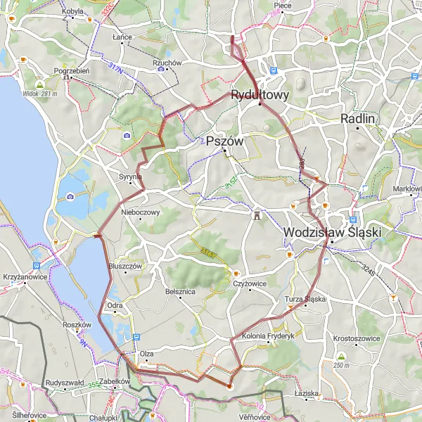 Map miniature of "Śląskie gravel adventure" cycling inspiration in Śląskie, Poland. Generated by Tarmacs.app cycling route planner