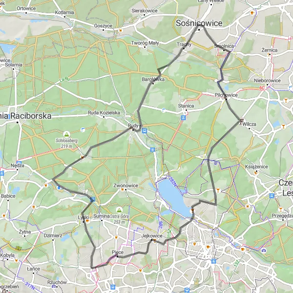 Miniatura mapy "Trasa zaczynająca się niedaleko Czernicy" - trasy rowerowej w Śląskie, Poland. Wygenerowane przez planer tras rowerowych Tarmacs.app