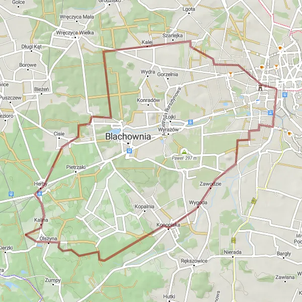 Map miniature of "Scenic Gravel Adventure" cycling inspiration in Śląskie, Poland. Generated by Tarmacs.app cycling route planner
