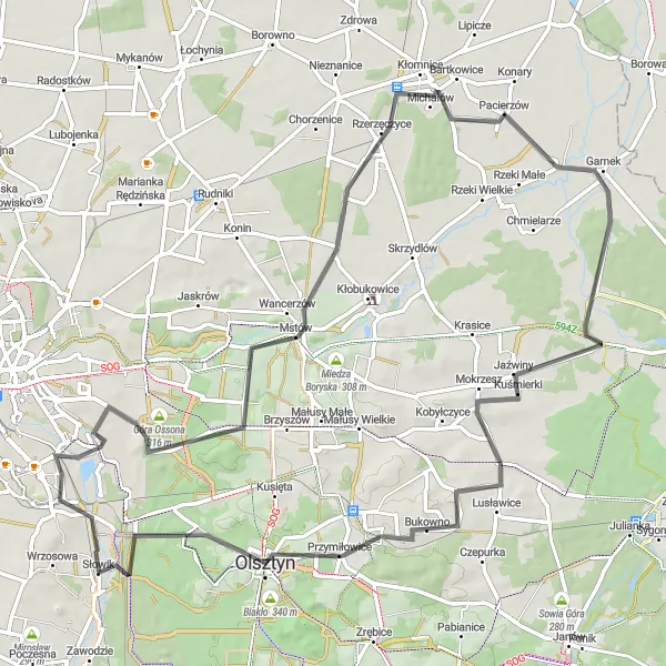 Map miniature of "Hills and Legends" cycling inspiration in Śląskie, Poland. Generated by Tarmacs.app cycling route planner