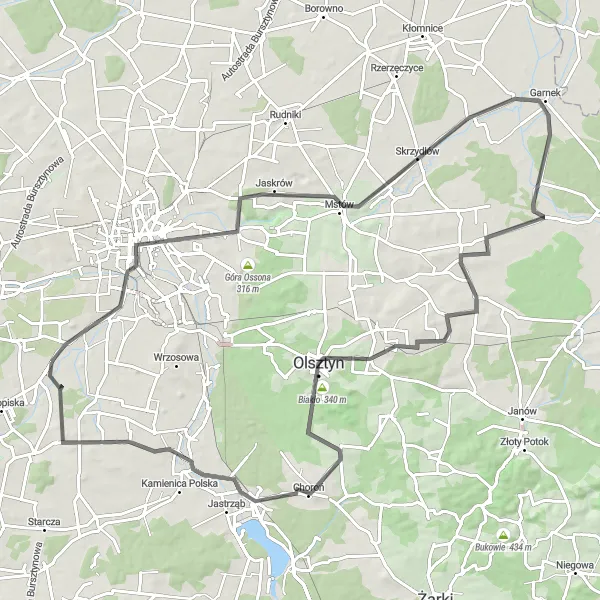 Map miniature of "Through the Heart of Silesia" cycling inspiration in Śląskie, Poland. Generated by Tarmacs.app cycling route planner