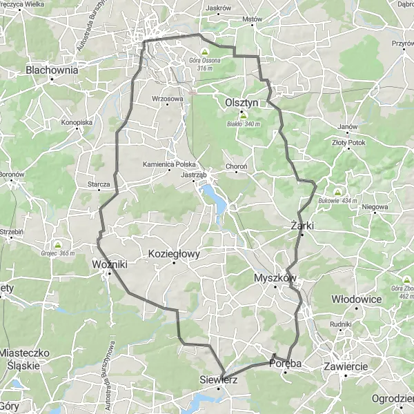 Map miniature of "Złota Góra Loop" cycling inspiration in Śląskie, Poland. Generated by Tarmacs.app cycling route planner