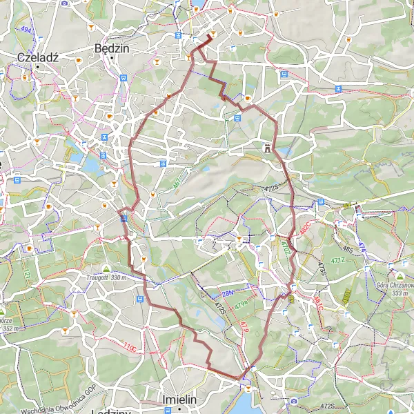 Miniatura mapy "Szlak Gravelowy Dąbrowa Górnicza - Dębowa Góra" - trasy rowerowej w Śląskie, Poland. Wygenerowane przez planer tras rowerowych Tarmacs.app