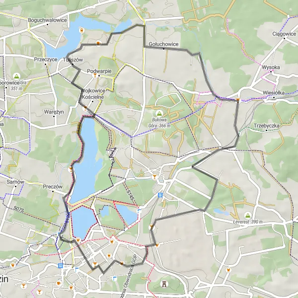 Map miniature of "Kuźnica Warężyńska and Gołonóg Wschodni Road Ride" cycling inspiration in Śląskie, Poland. Generated by Tarmacs.app cycling route planner