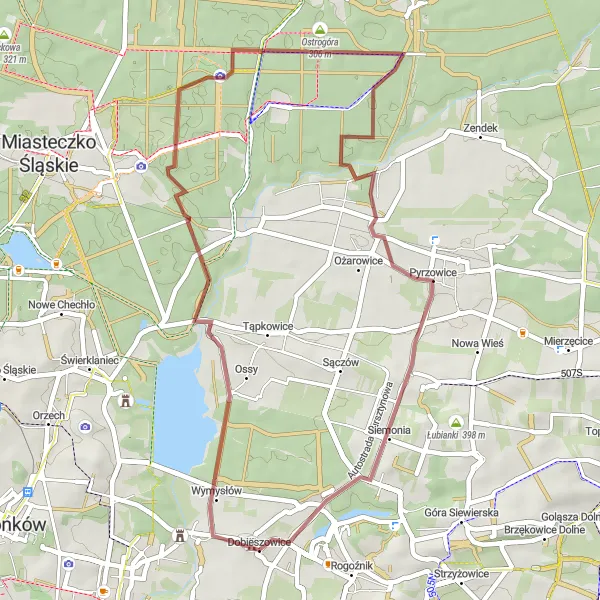 Map miniature of "Gravel Cycling Exploration" cycling inspiration in Śląskie, Poland. Generated by Tarmacs.app cycling route planner