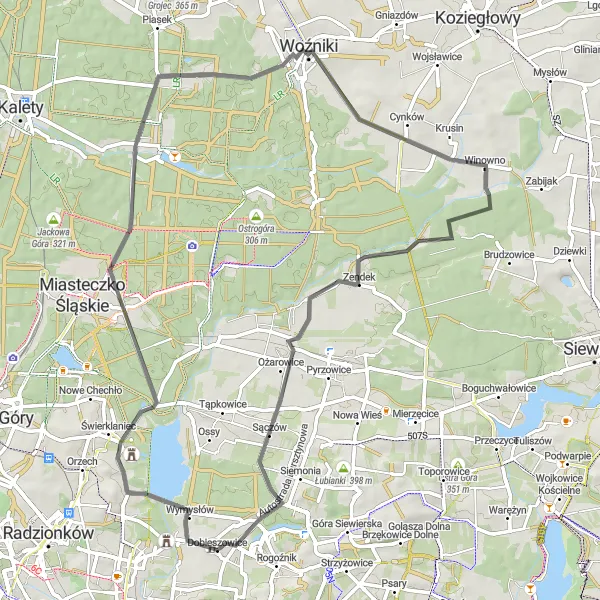 Map miniature of "Road Cycling Adventure with Historical Significance" cycling inspiration in Śląskie, Poland. Generated by Tarmacs.app cycling route planner