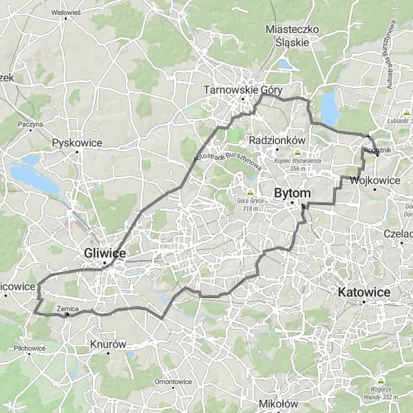 Map miniature of "Ultimate Road Cycling Challenge" cycling inspiration in Śląskie, Poland. Generated by Tarmacs.app cycling route planner