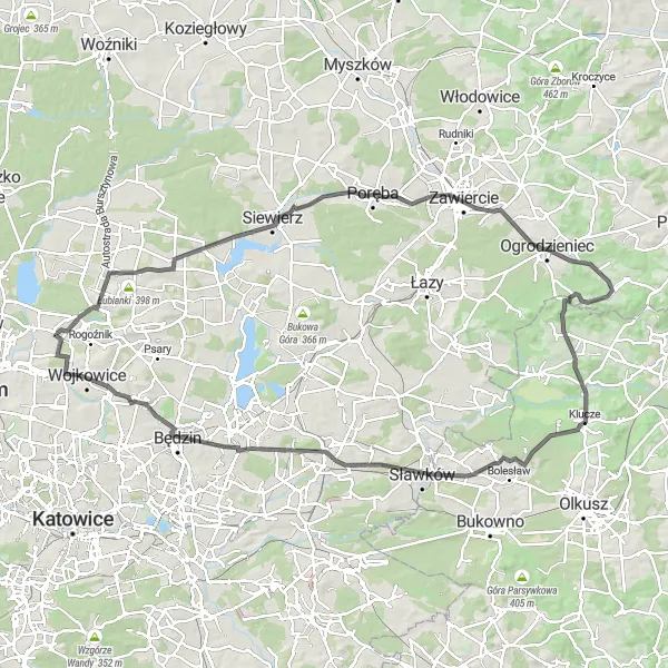 Map miniature of "Scenic Road Ride with Challenging Climbs" cycling inspiration in Śląskie, Poland. Generated by Tarmacs.app cycling route planner