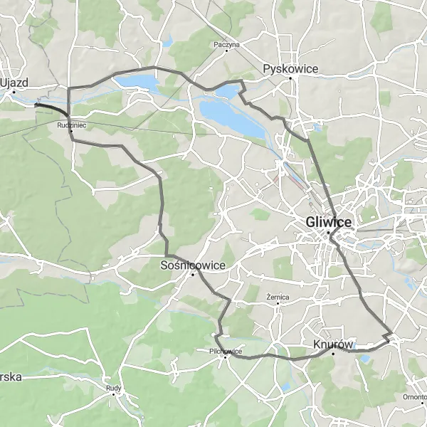 Miniatura mapy "Trasa przez Smolnicę, Góry Widowskie i Zamek Piastowski" - trasy rowerowej w Śląskie, Poland. Wygenerowane przez planer tras rowerowych Tarmacs.app