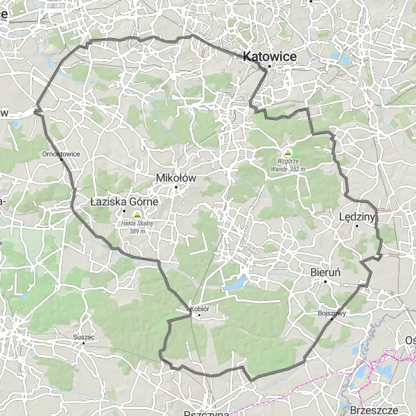 Map miniature of "The Great Cycling Challenge of Gierałtowice" cycling inspiration in Śląskie, Poland. Generated by Tarmacs.app cycling route planner