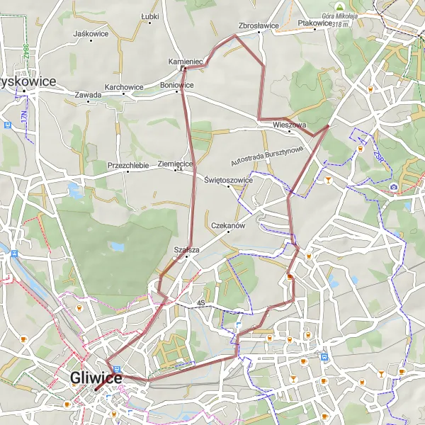 Map miniature of "Ziemięcice - Politechnika Gravel Route" cycling inspiration in Śląskie, Poland. Generated by Tarmacs.app cycling route planner