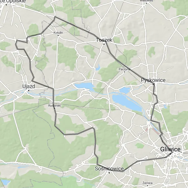 Map miniature of "Through the Scenic Countryside" cycling inspiration in Śląskie, Poland. Generated by Tarmacs.app cycling route planner