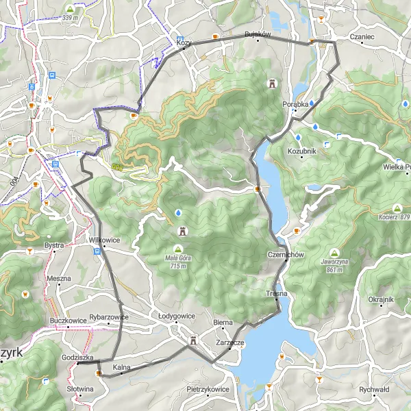 Map miniature of "Wilkowice Circuit" cycling inspiration in Śląskie, Poland. Generated by Tarmacs.app cycling route planner