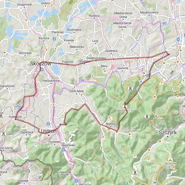 Miniatura mapy "Trasa Gravelowa: Skoczów - Goleszów" - trasy rowerowej w Śląskie, Poland. Wygenerowane przez planer tras rowerowych Tarmacs.app