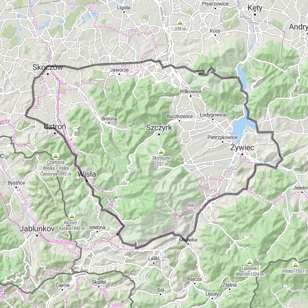 Miniatura mapy "Trasa Szosowa: Goleszów - Kopieniec" - trasy rowerowej w Śląskie, Poland. Wygenerowane przez planer tras rowerowych Tarmacs.app