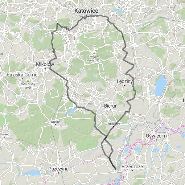 Miniatura mapy "Trasa w okolicach Góry - Road" - trasy rowerowej w Śląskie, Poland. Wygenerowane przez planer tras rowerowych Tarmacs.app