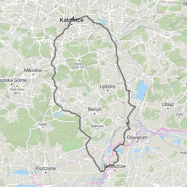 Miniatura mapy "Długa trasa szosowa przez Mysłowice i Harmężę" - trasy rowerowej w Śląskie, Poland. Wygenerowane przez planer tras rowerowych Tarmacs.app