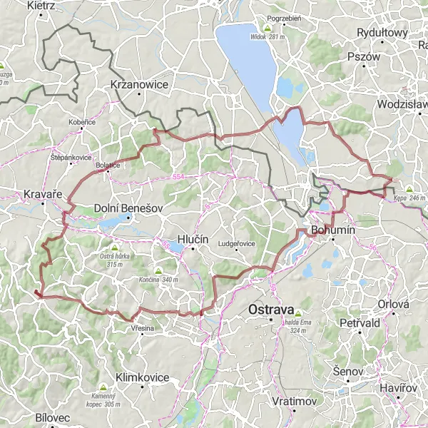 Map miniature of "Gravel Adventure in Serene Surroundings" cycling inspiration in Śląskie, Poland. Generated by Tarmacs.app cycling route planner