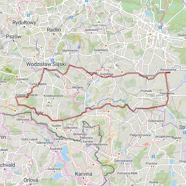 Map miniature of "Gravel Adventure in Gorzyce" cycling inspiration in Śląskie, Poland. Generated by Tarmacs.app cycling route planner