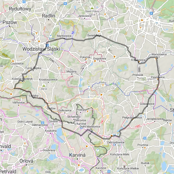 Map miniature of "Marklowice Circuit" cycling inspiration in Śląskie, Poland. Generated by Tarmacs.app cycling route planner