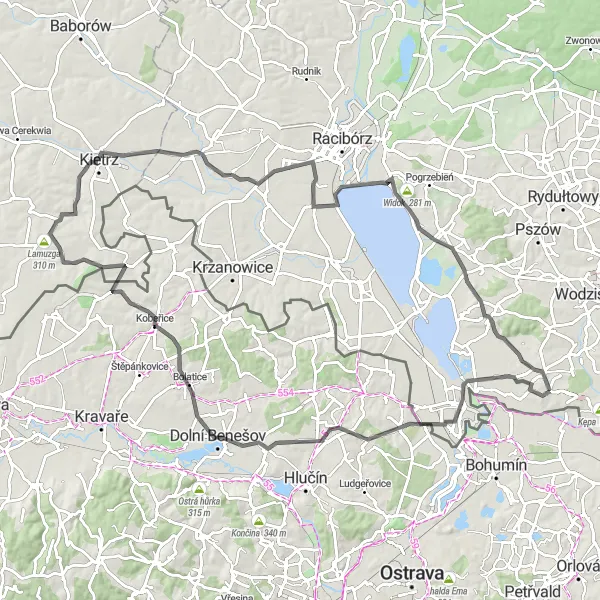 Map miniature of "Scenic Views and Rich History" cycling inspiration in Śląskie, Poland. Generated by Tarmacs.app cycling route planner