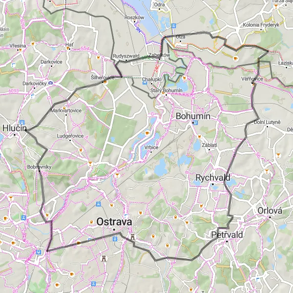 Map miniature of "Věřňovice Loop" cycling inspiration in Śląskie, Poland. Generated by Tarmacs.app cycling route planner