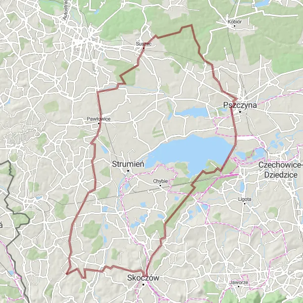 Miniatura mapy "Wokół Pszczyny i Pawłowic" - trasy rowerowej w Śląskie, Poland. Wygenerowane przez planer tras rowerowych Tarmacs.app