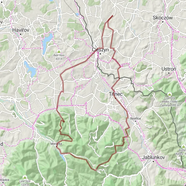Miniatura mapy "Trasa przez Czeski Cieszyn" - trasy rowerowej w Śląskie, Poland. Wygenerowane przez planer tras rowerowych Tarmacs.app