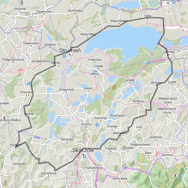 Map miniature of "Pruchna and Wzgórze Kaplicówka Route" cycling inspiration in Śląskie, Poland. Generated by Tarmacs.app cycling route planner