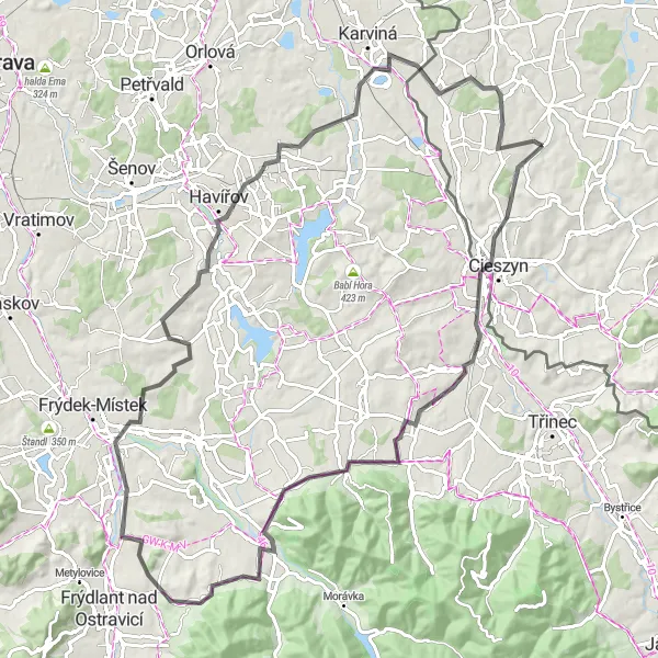 Miniatura mapy "Trasa przez Český Těšín" - trasy rowerowej w Śląskie, Poland. Wygenerowane przez planer tras rowerowych Tarmacs.app