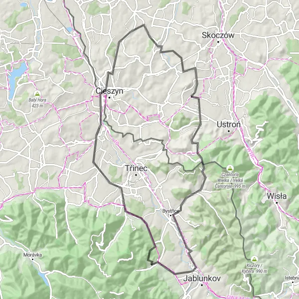 Map miniature of "Grodzisko and Widok na Czeski Cieszyn Tour" cycling inspiration in Śląskie, Poland. Generated by Tarmacs.app cycling route planner