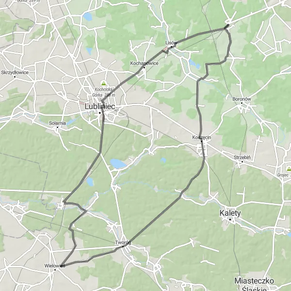 Map miniature of "Kalina Loop" cycling inspiration in Śląskie, Poland. Generated by Tarmacs.app cycling route planner