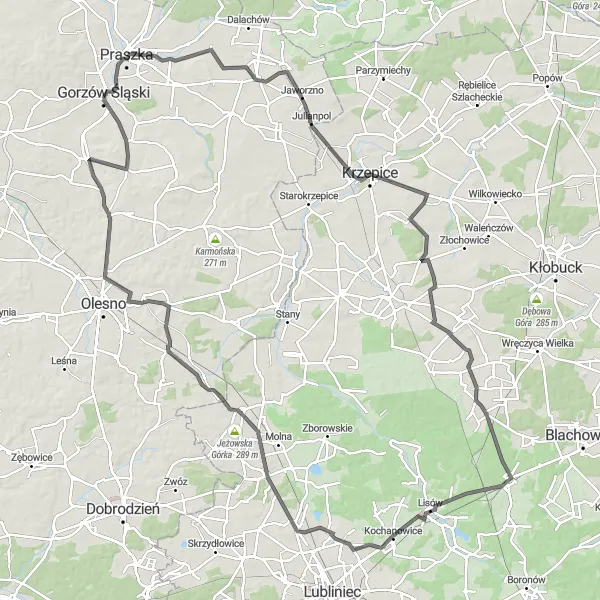 Map miniature of "Countryside Exploration" cycling inspiration in Śląskie, Poland. Generated by Tarmacs.app cycling route planner