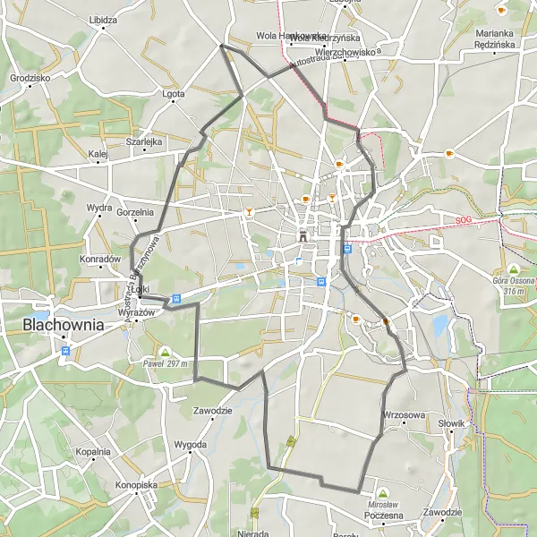 Map miniature of "Adventure through Charming Villages" cycling inspiration in Śląskie, Poland. Generated by Tarmacs.app cycling route planner