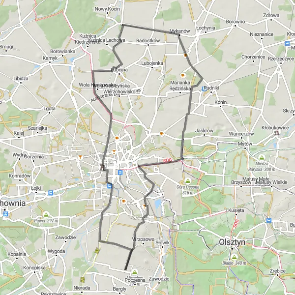 Miniatura mapy "Trasa Szosowa przez Kokawę" - trasy rowerowej w Śląskie, Poland. Wygenerowane przez planer tras rowerowych Tarmacs.app