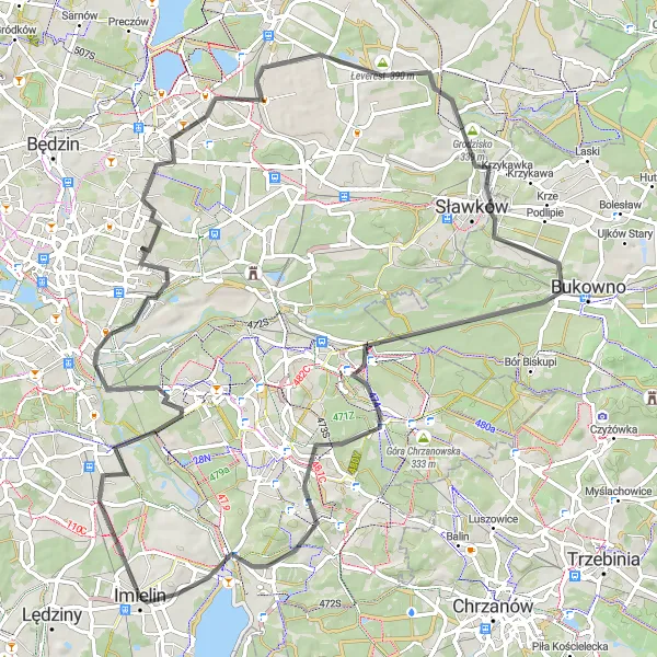 Map miniature of "Scenic Road Adventure II" cycling inspiration in Śląskie, Poland. Generated by Tarmacs.app cycling route planner