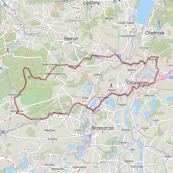 Map miniature of "Exploring the Gravel Trails of Jankowice" cycling inspiration in Śląskie, Poland. Generated by Tarmacs.app cycling route planner