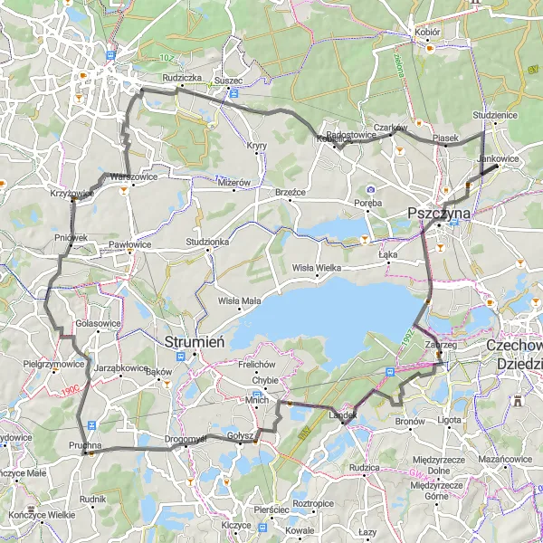 Map miniature of "Zabrzeg Challenge" cycling inspiration in Śląskie, Poland. Generated by Tarmacs.app cycling route planner