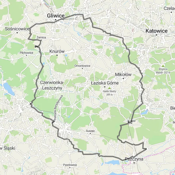 Map miniature of "Mizerów Loop" cycling inspiration in Śląskie, Poland. Generated by Tarmacs.app cycling route planner