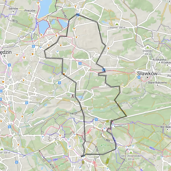 Map miniature of "Jaworzno - Sodowa Góra Loop" cycling inspiration in Śląskie, Poland. Generated by Tarmacs.app cycling route planner