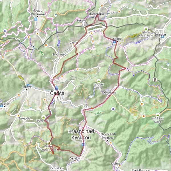 Miniatura mapy "Szlak Gravelowy przez Kotlinę Kysucką" - trasy rowerowej w Śląskie, Poland. Wygenerowane przez planer tras rowerowych Tarmacs.app