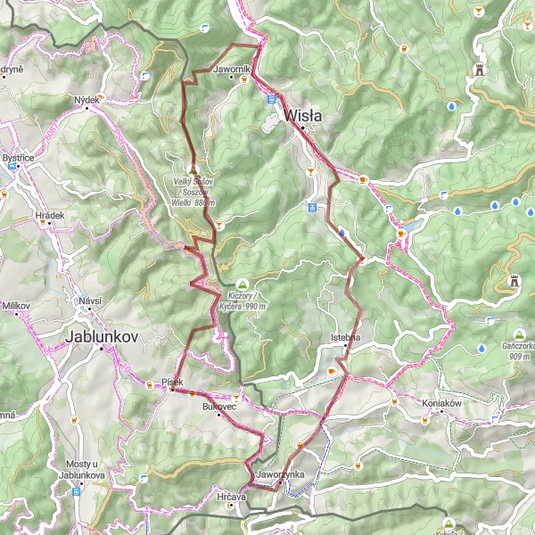 Map miniature of "Hidden Gems of the Gravel Trail" cycling inspiration in Śląskie, Poland. Generated by Tarmacs.app cycling route planner