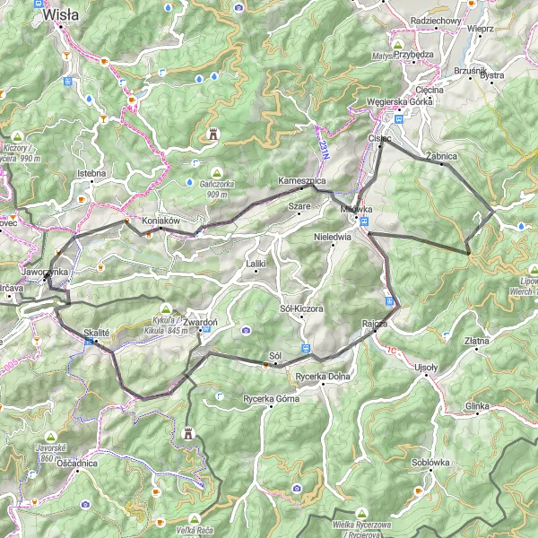 Map miniature of "Countryside Charm" cycling inspiration in Śląskie, Poland. Generated by Tarmacs.app cycling route planner