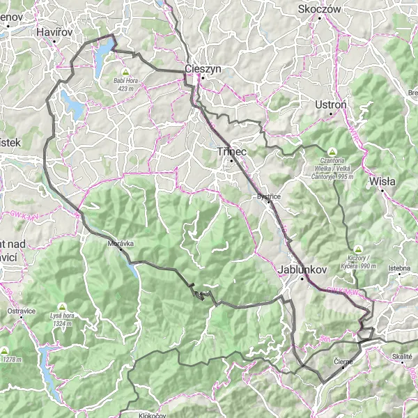 Miniatura mapy "Trasa przez Dolinę Morawki" - trasy rowerowej w Śląskie, Poland. Wygenerowane przez planer tras rowerowych Tarmacs.app