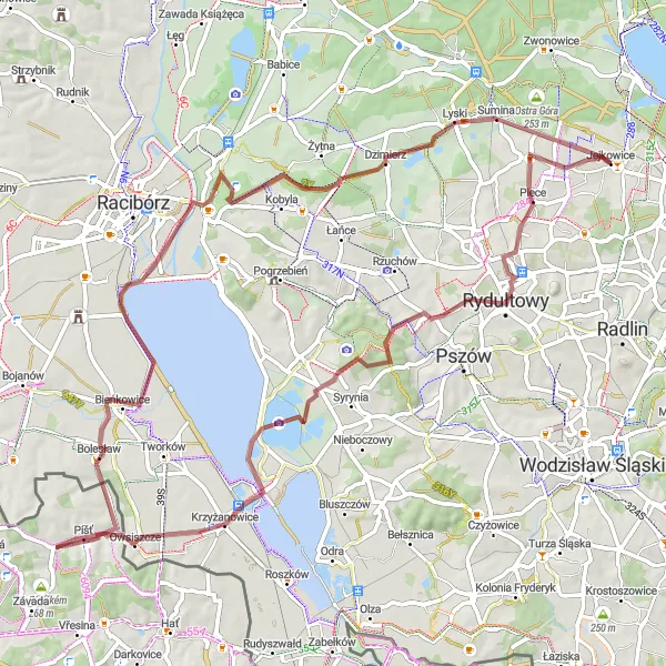 Map miniature of "Gravel Adventure" cycling inspiration in Śląskie, Poland. Generated by Tarmacs.app cycling route planner