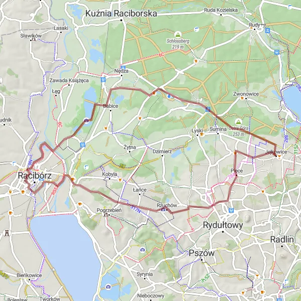 Miniatura mapy "Trasa Gravel w okolicach Jejkowic" - trasy rowerowej w Śląskie, Poland. Wygenerowane przez planer tras rowerowych Tarmacs.app