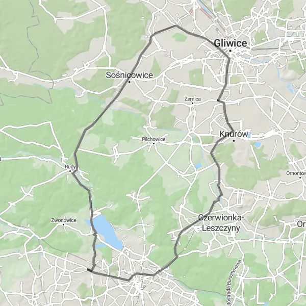 Map miniature of "Picturesque Road Tour from Jejkowice" cycling inspiration in Śląskie, Poland. Generated by Tarmacs.app cycling route planner